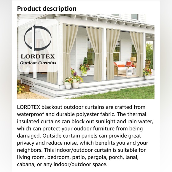 COPY - Waterproof Outdoor Curtains for Patio Sun Blocking Blackout Curtains, 2 … - Picture 8 of 13